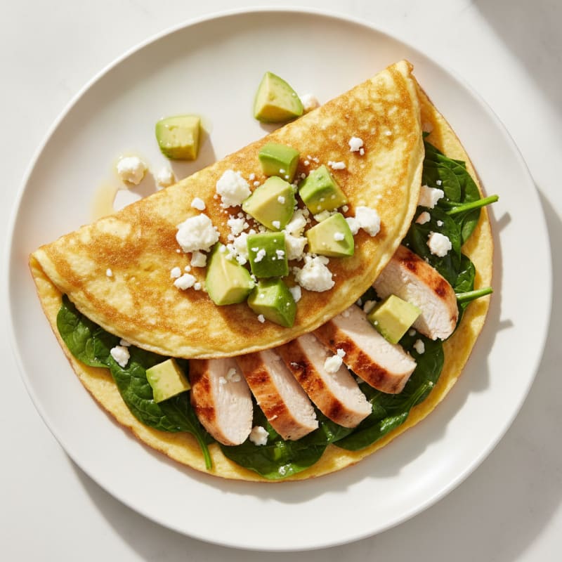 Crispy Egg White Omelette with Spinach and Grilled Chicken