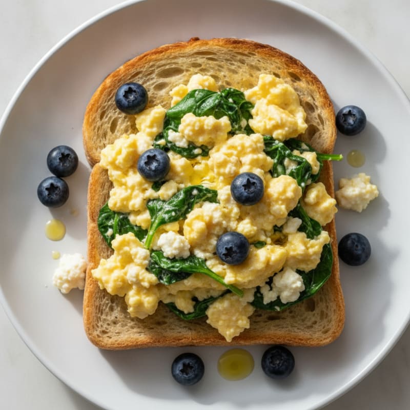 Scrambled Eggs with Cottage Cheese on Sourdough Toast