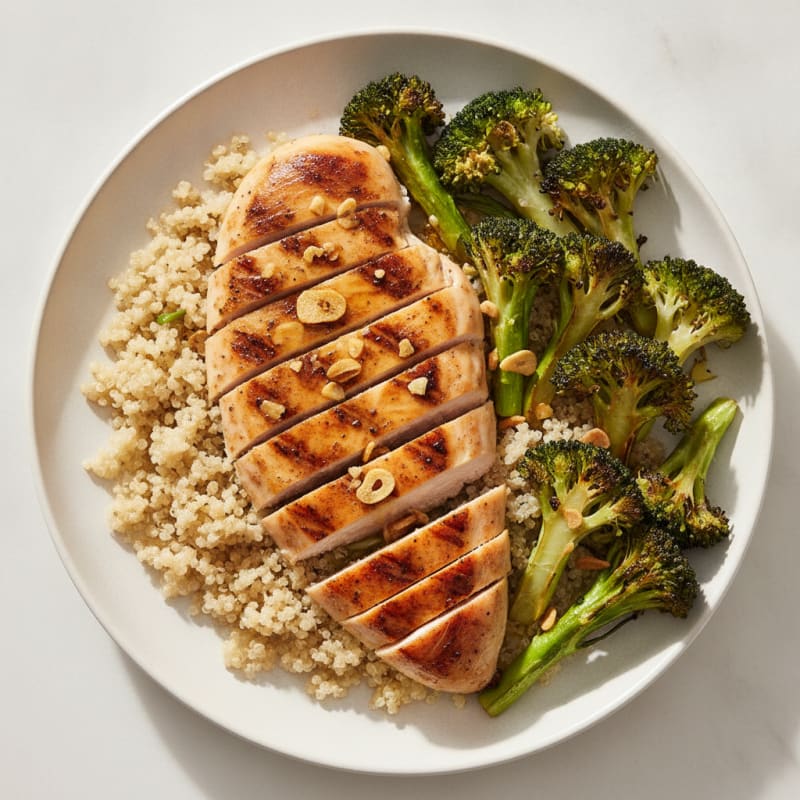 Grilled Chicken Breast with Quinoa and Roasted Broccoli