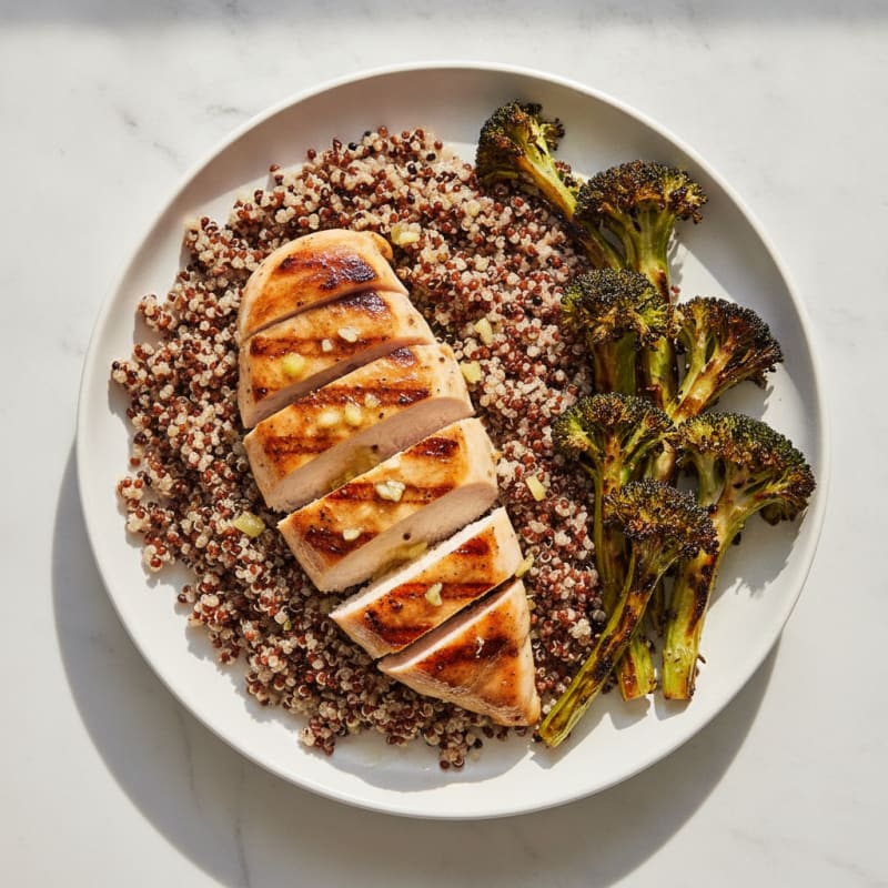 Grilled Chicken Breast with Quinoa and Roasted Broccoli