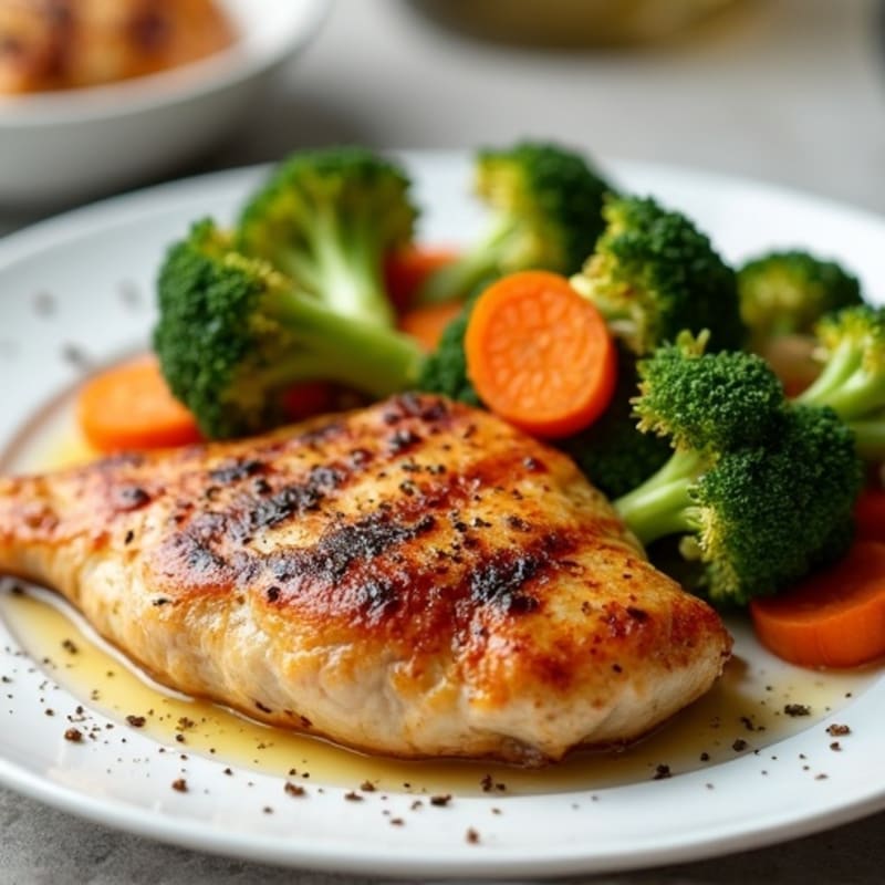 Grilled Chicken Breast with Roasted Broccoli and Carrots