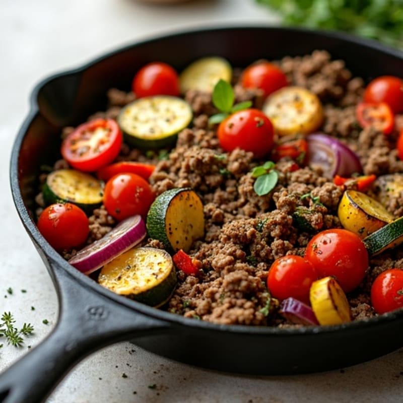 Herb-Seasoned Lean Ground Beef Skillet with Roasted Vegetables
