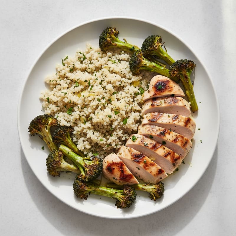 Grilled Chicken Breast with Roasted Broccoli and Quinoa