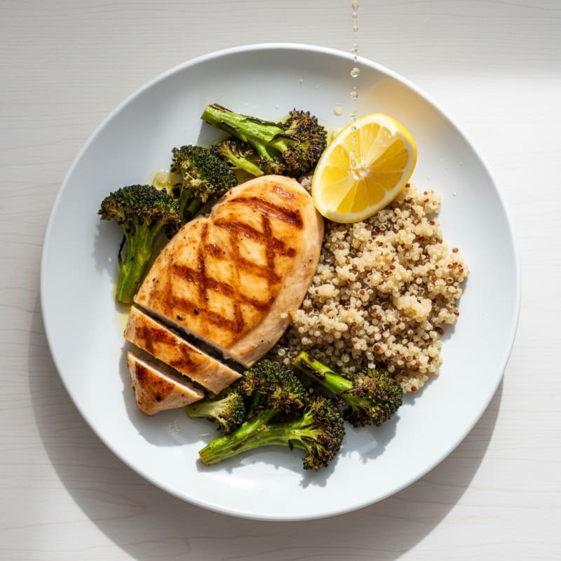 Grilled Chicken Breast with Roasted Broccoli and Quinoa