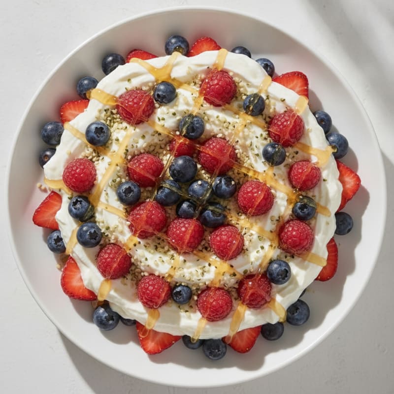 Greek Yogurt Parfait with Mixed Berries and Hemp Seeds