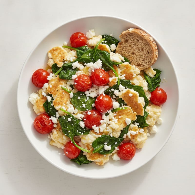 Egg White and Spinach Scramble with Feta and Cherry Tomatoes