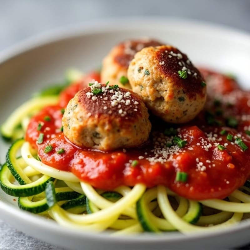 Tender Turkey Meatballs with Zucchini Noodles and Robust Tomato Sauce