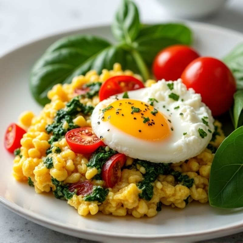 Cottage Cheese and Egg Scramble with Sautéed Spinach