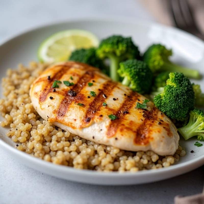 Grilled Chicken Breast with Quinoa and Roasted Broccoli