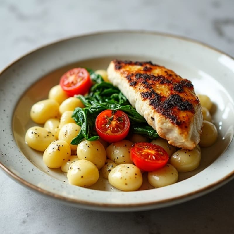Tender Ricotta Gnocchi with Pan-Seared Chicken, Blistered Tomatoes, and Spinach