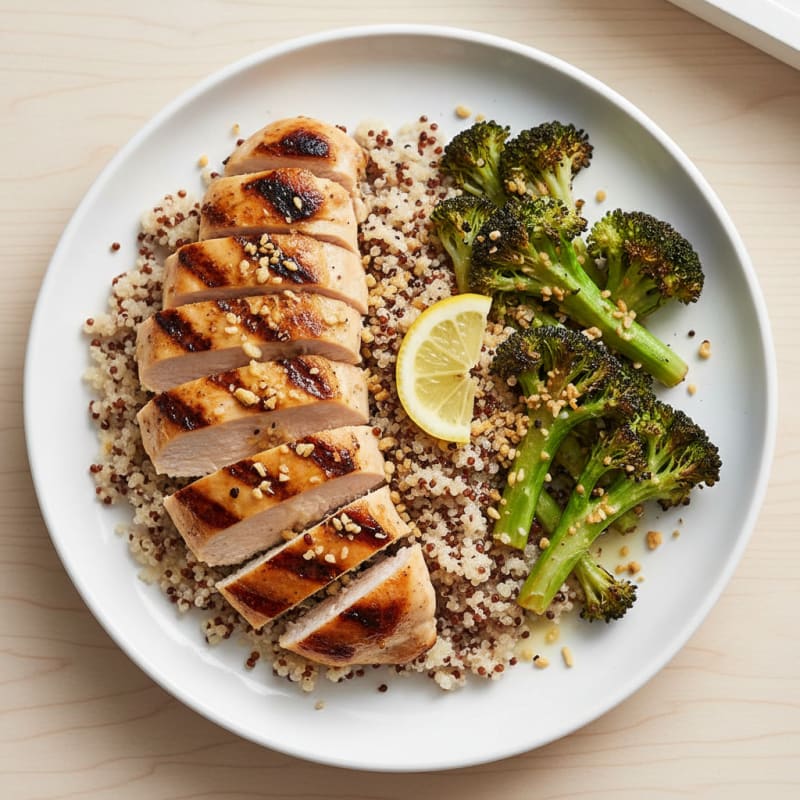 Grilled Chicken Breast with Roasted Broccoli and Quinoa