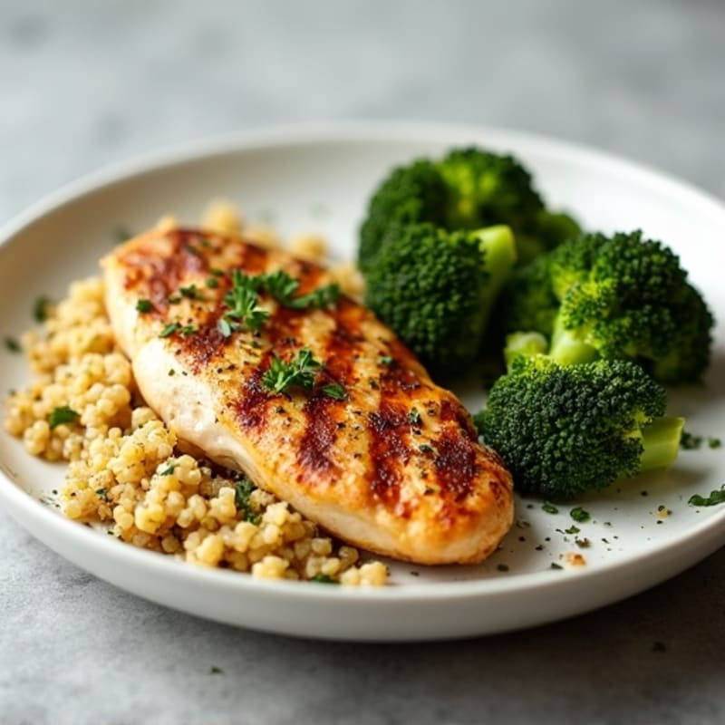 Grilled Chicken Breast with Quinoa and Roasted Broccoli