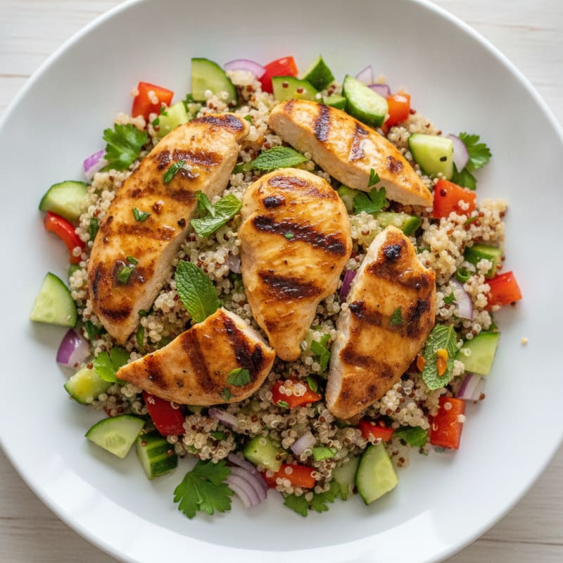 Grilled Chicken and Quinoa Salad with Crunchy Veggies