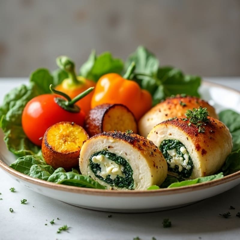 Feta and Spinach Stuffed Chicken with Crispy Roasted Vegetables