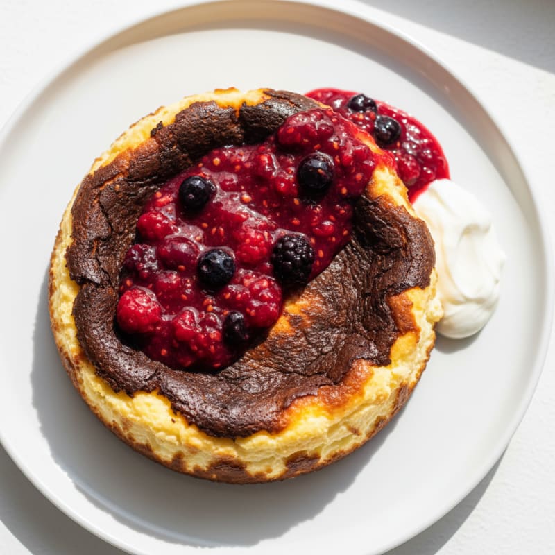 Basque Burnt Cheesecake with Berry Coulis
