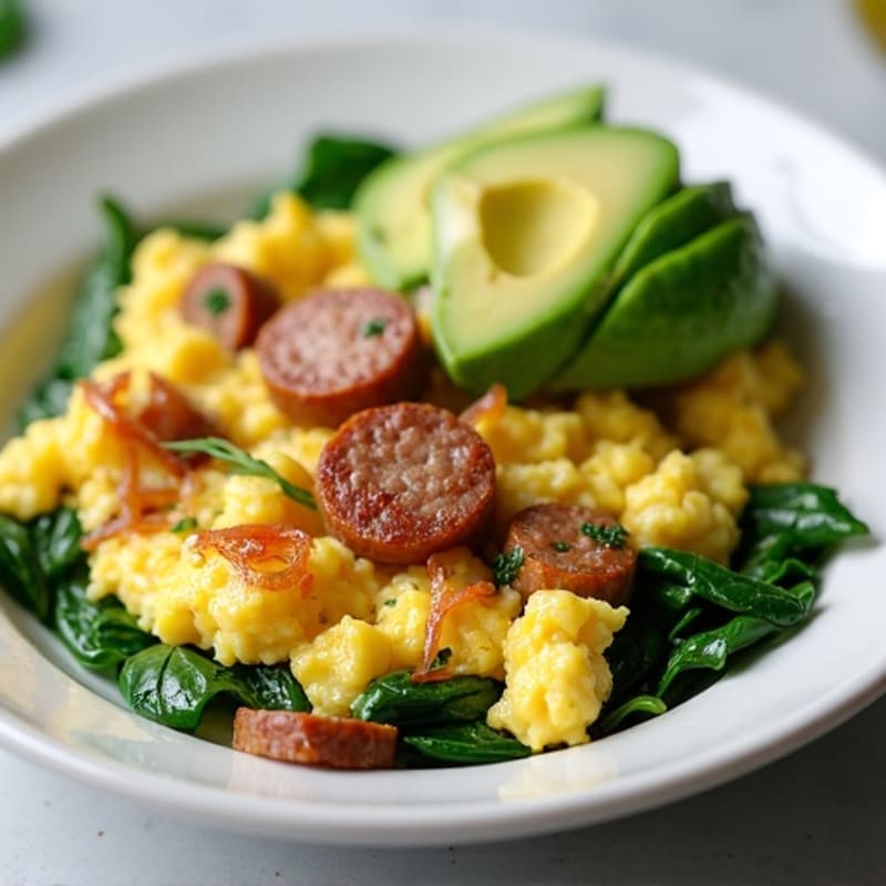 Egg White Scramble with Spinach and Turkey Sausage