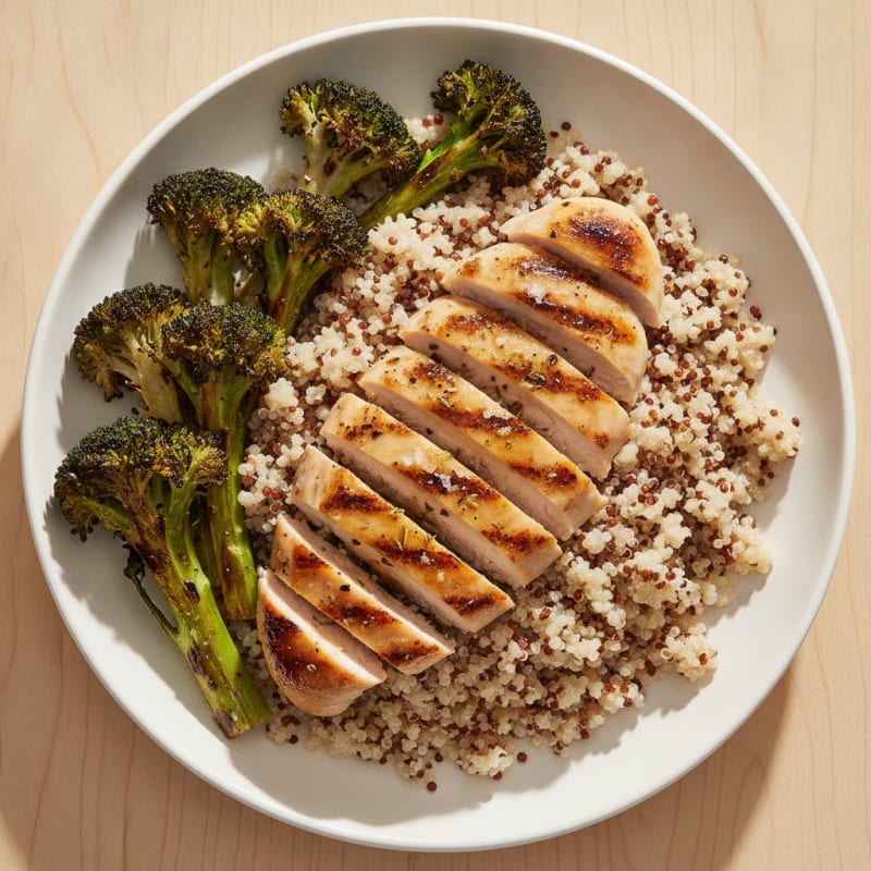 Grilled Chicken Breast with Quinoa and Roasted Broccoli