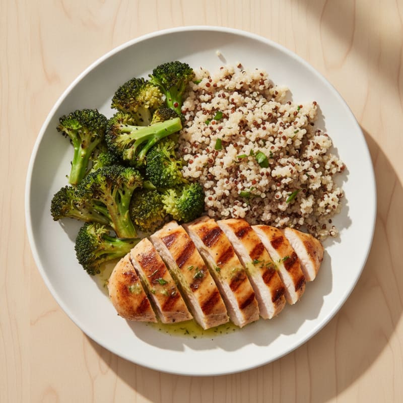 Grilled Chicken Breast with Quinoa and Roasted Broccoli