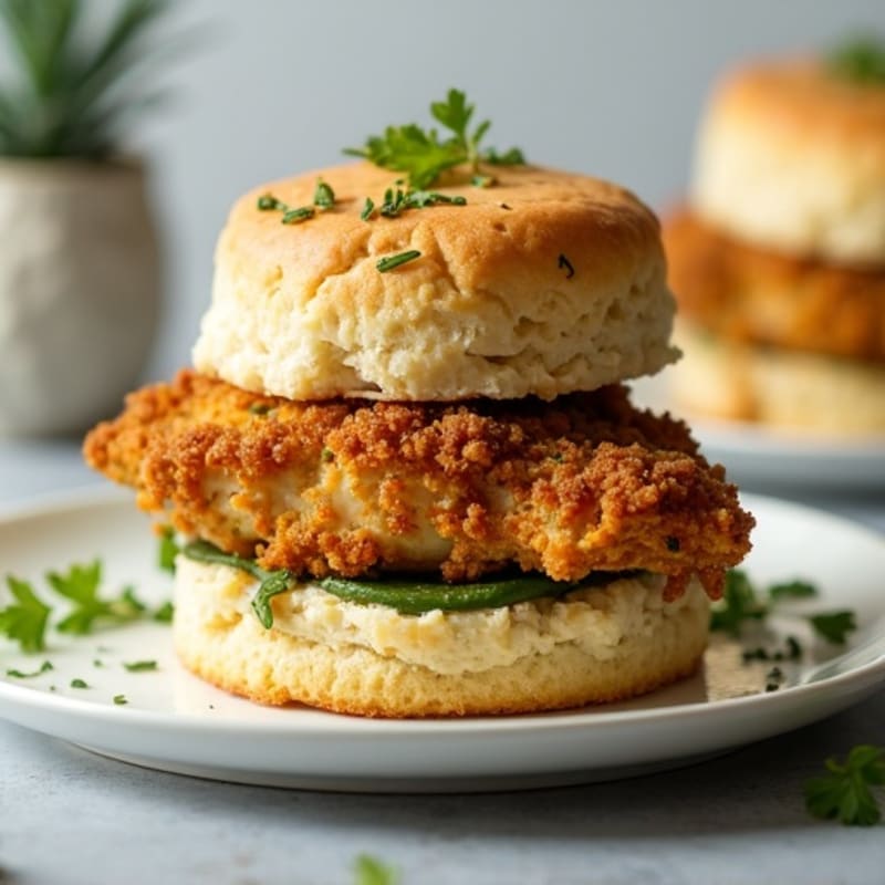 Crispy Herb-Crusted Chicken on Fresh Buttermilk Biscuit