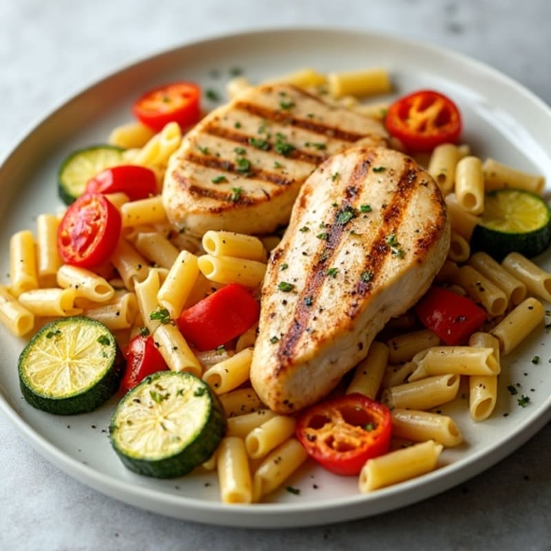 Lemon Garlic Chicken Pasta with Roasted Vegetables