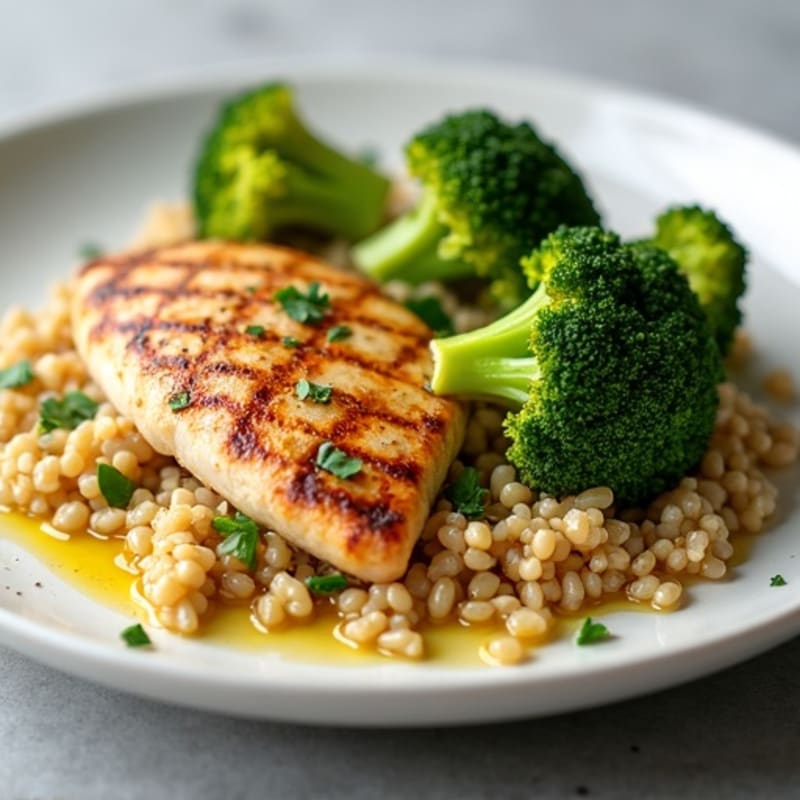 Grilled Chicken Breast with Quinoa and Roasted Broccoli