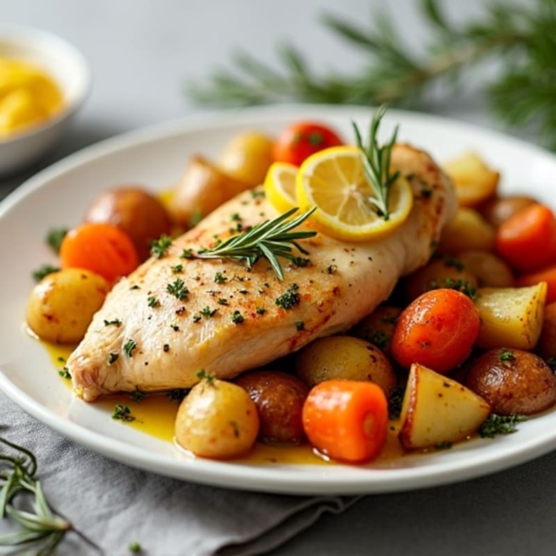Sheet Pan Lemon Herb Chicken with Roasted Root Vegetables and Crispy Potatoes