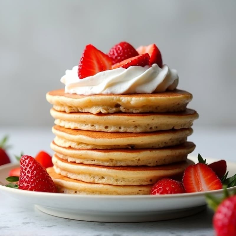 Fluffy Strawberry Protein Pancakes with Whipped Coconut Cream