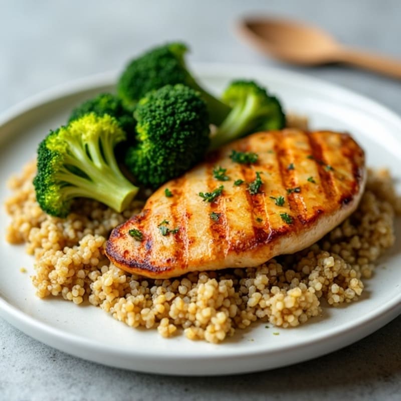 Grilled Chicken Breast with Roasted Broccoli and Quinoa