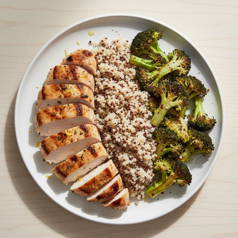 Grilled Chicken Breast with Quinoa and Roasted Broccoli