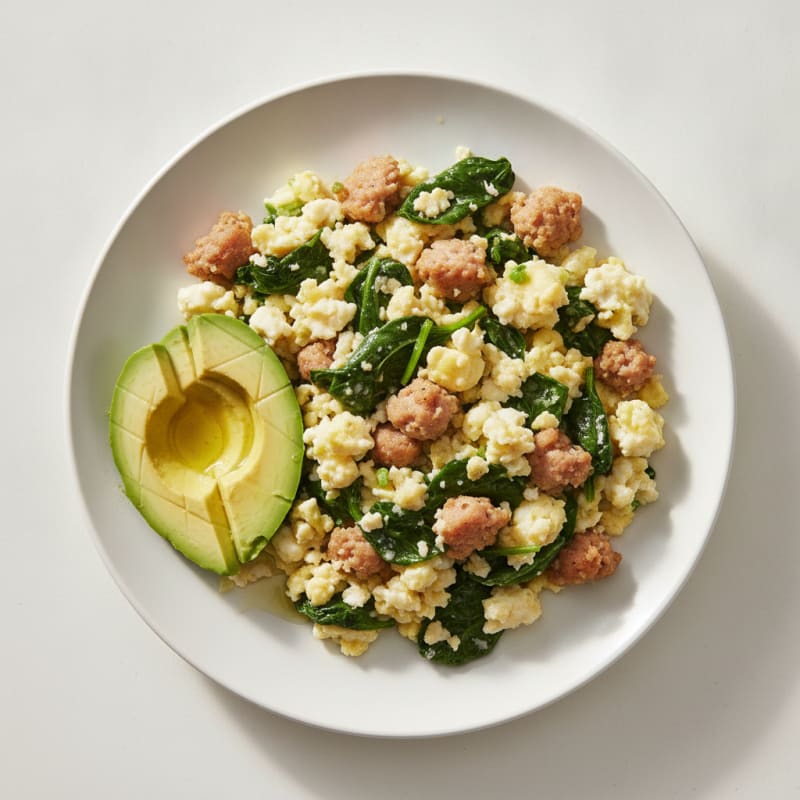 Egg White and Turkey Sausage Scramble with Spinach