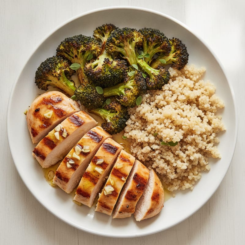 Grilled Chicken Breast with Roasted Broccoli and Quinoa