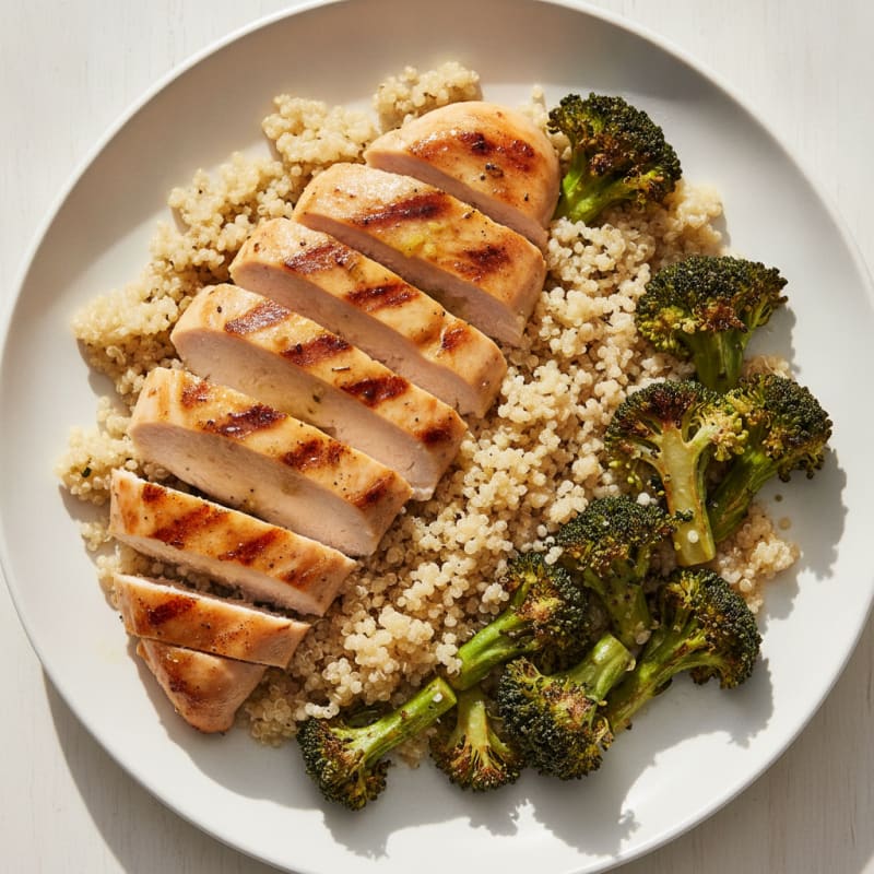 Grilled Chicken Breast with Quinoa and Roasted Broccoli