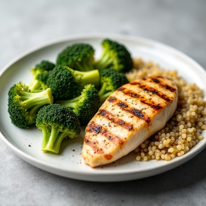 Grilled Chicken Breast with Roasted Broccoli and Quinoa