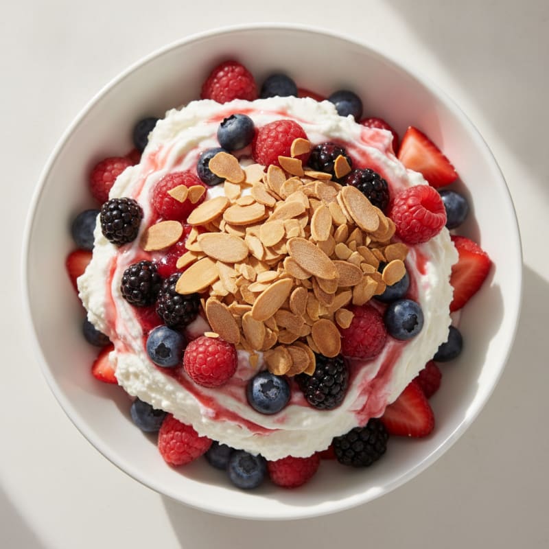 Greek Yogurt Protein Parfait with Mixed Berries and Almonds