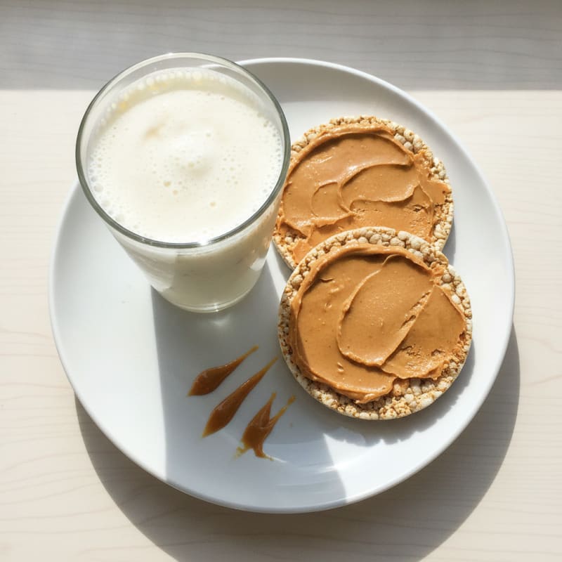 Vanilla Protein Shake with Rice Cake and Peanut Butter
