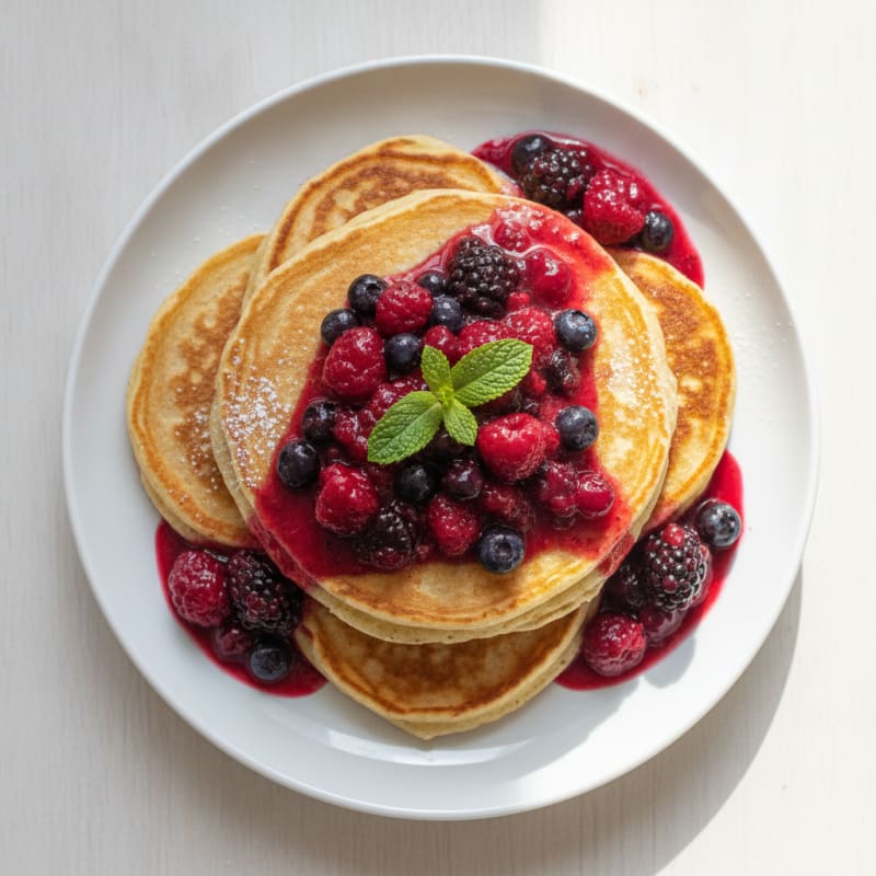 Fluffy Vegan Pancakes with Berry Compote