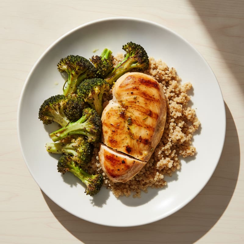 Grilled Chicken Breast with Quinoa and Roasted Broccoli