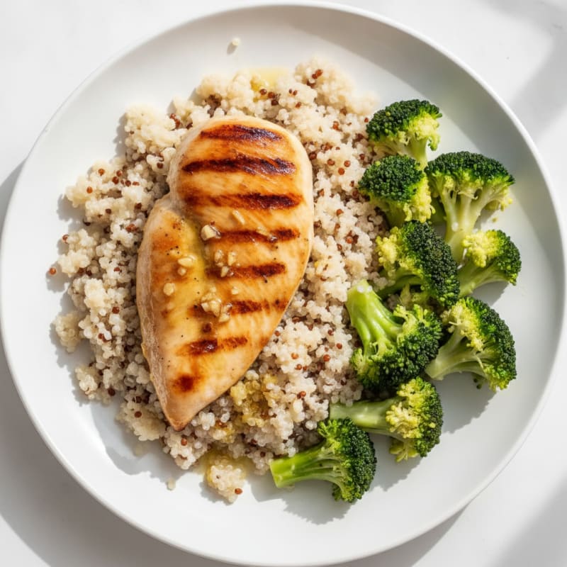 Grilled Chicken Breast with Quinoa and Steamed Broccoli