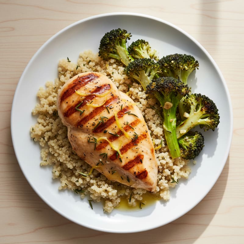 Grilled Chicken Breast with Quinoa and Roasted Broccoli