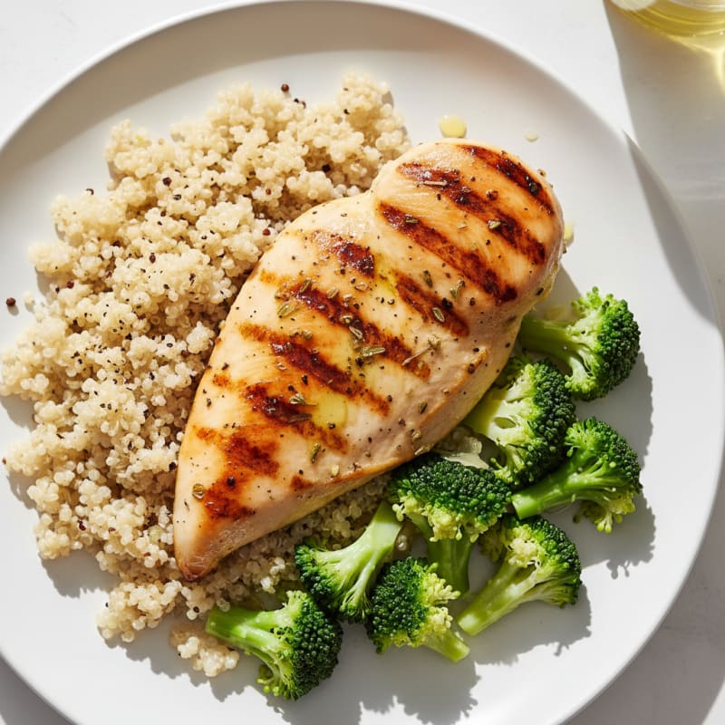 Grilled Chicken Breast with Quinoa and Steamed Broccoli