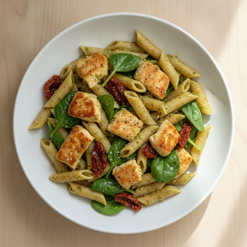 Pesto Chicken Pasta with Sun-Dried Tomatoes