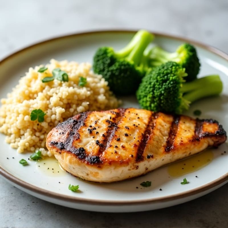 Grilled Chicken Breast with Quinoa and Steamed Broccoli