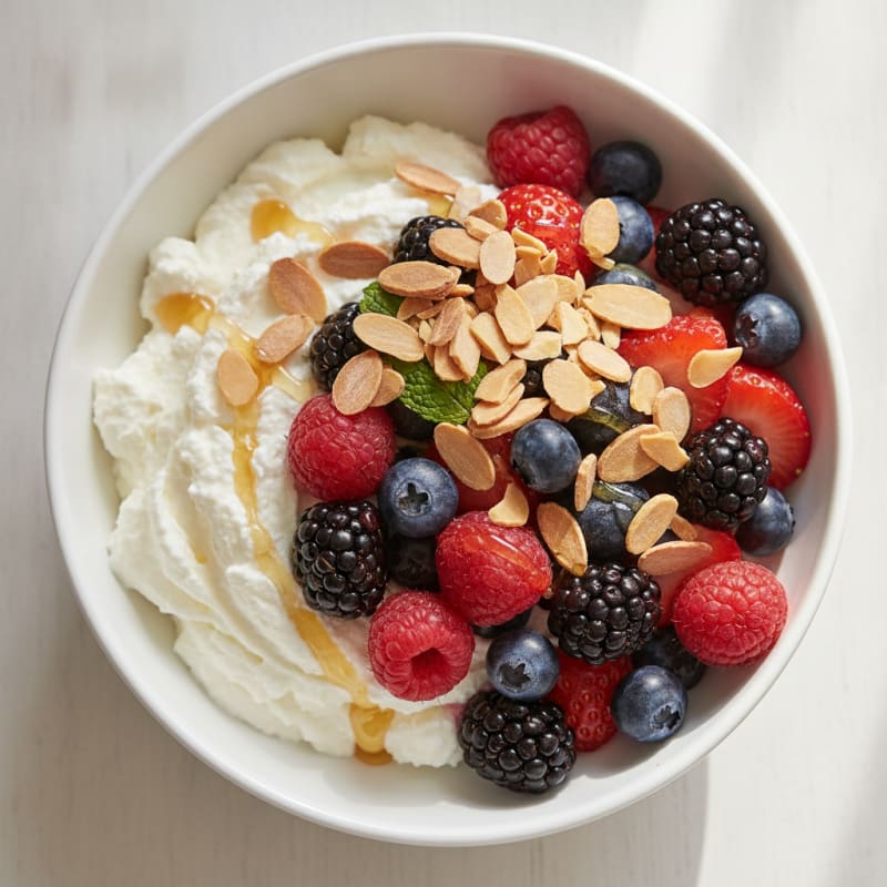 Greek Yogurt Protein Parfait with Mixed Berries and Almonds