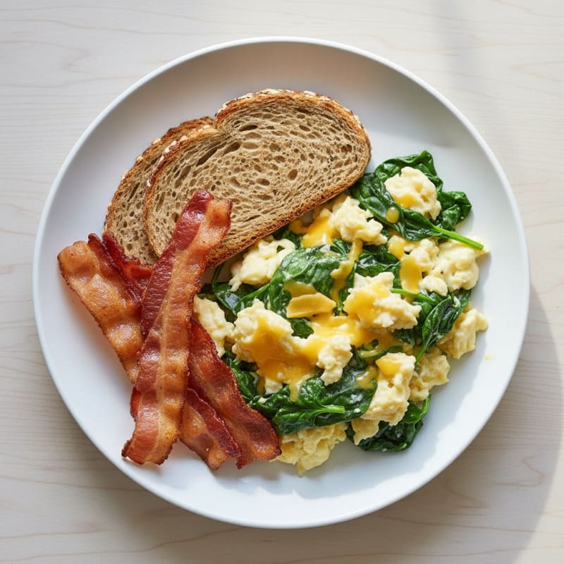 Egg White and Cheese Scramble with Spinach and Turkey Bacon