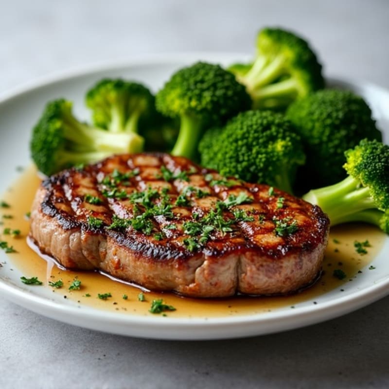 Garlic Herb Pan-Seared Steak with Crispy Roasted Broccoli