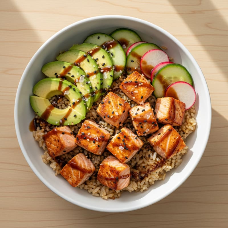 Salmon Sushi Rice Bowl with Avocado