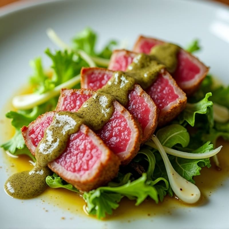 Seared Ahi Tuna with Creamy Wasabi Mayo and Crisp Greens