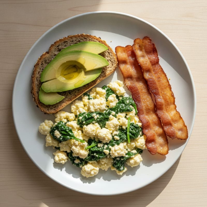 Cottage Cheese Scramble with Spinach and Turkey Bacon