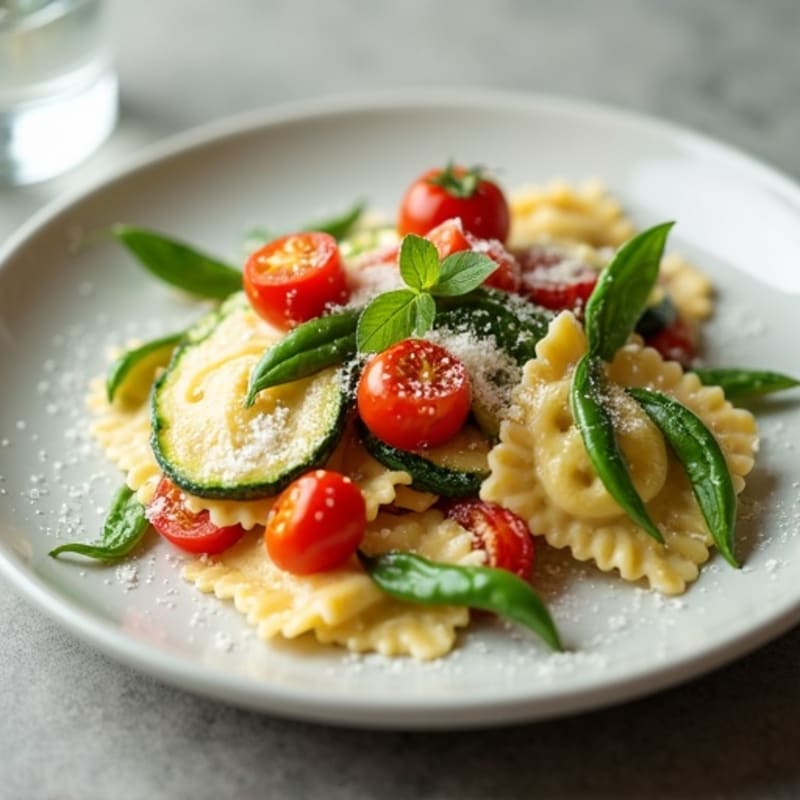 Creamy Spinach Ravioli with Garlic Roasted Vegetables