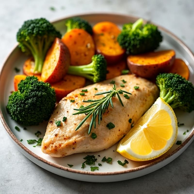 Sheet Pan Lemon Herb Chicken with Roasted Broccoli and Sweet Potatoes